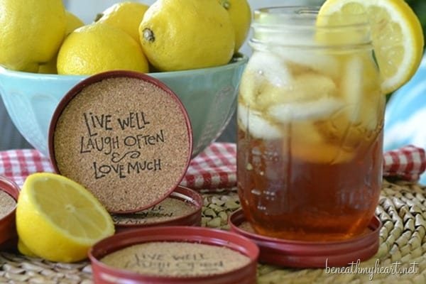 DIY Mason Jar Lid Coasters tutorial at cetcu.com
