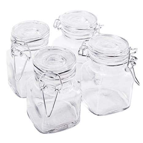3 1/4" Square Glass 3oz Jar with Hinge Glass Lid for Home Kitchen, Arts & Crafts Projects, Decoration, Snack Foods and Sauces (4 Pack) by Super Z Outlet