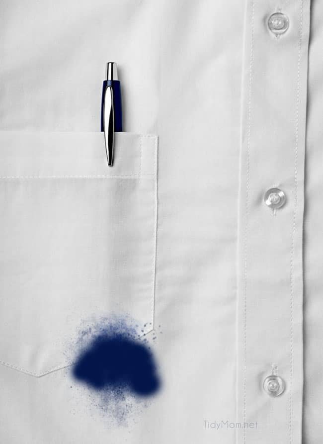 close up of a white shirt with a pen stain