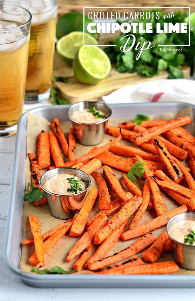 Seasoned Grilled Carrots make a wonderful side dish or snack when served with Chipotle Lime Dip. Print the recipe at cetcu.com