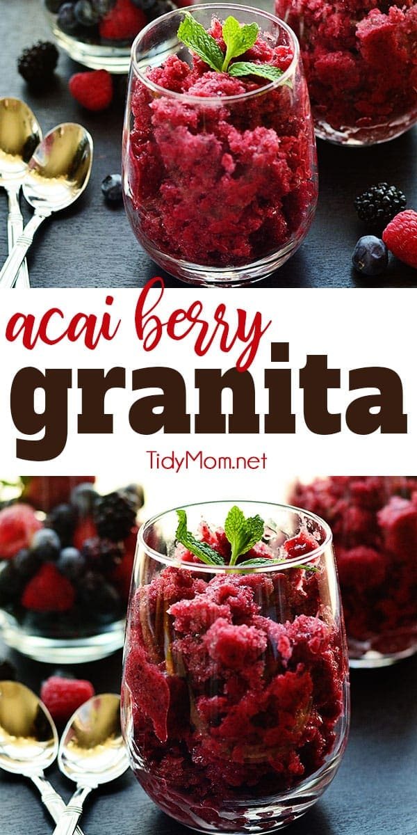 Easy and delicious Acai Berry Granita is a is a semi-frozen dessert. Print the full recipe at cetcu.com #dessert #granita