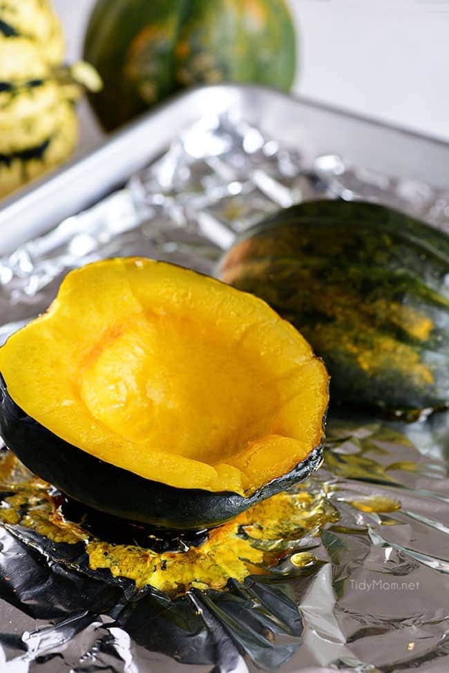 roasted acorn squash on pan