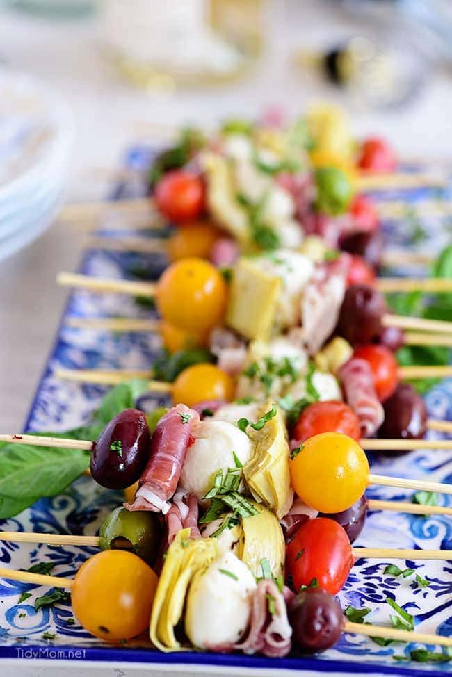 Wow your guests with bright and flavorful antipasto skewers. An easy make-ahead appetizer with a new delicious discovery in every bite. Perfect for any occasion, this party food comes together fast and is endlessly customizable. Print the recipe at cetcu.com