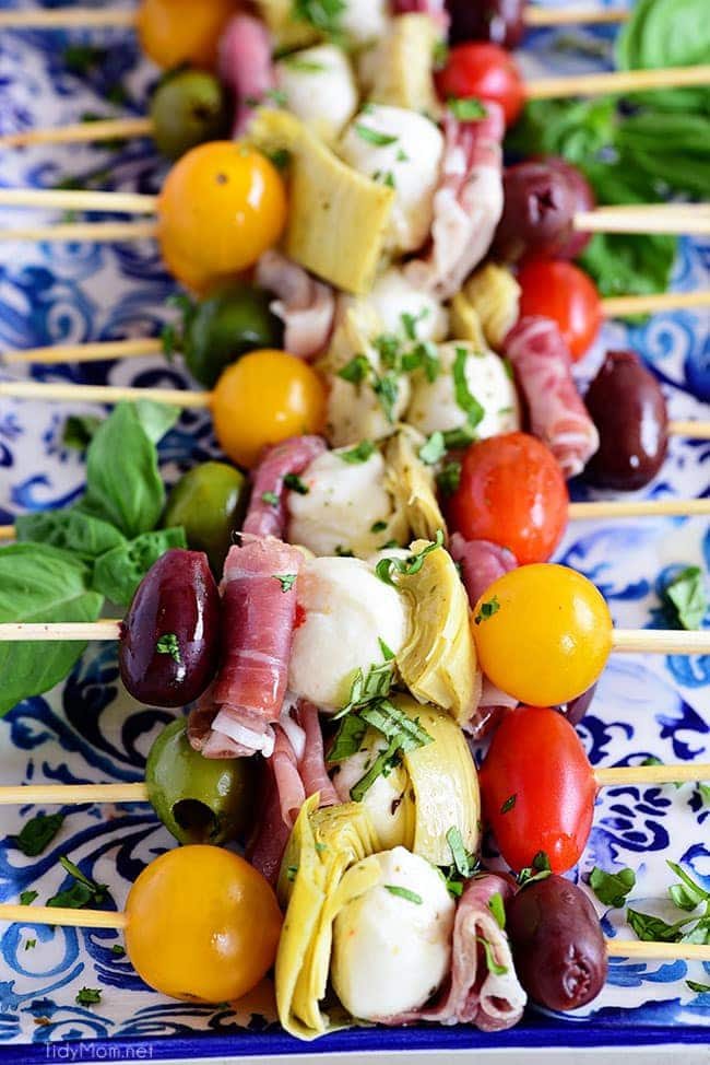 Wow your guests with bright and flavorful antipasto skewers. An easy make-ahead appetizer with a new delicious discovery in every bite. Perfect for any occasion, this party food comes together fast and is endlessly customizable. Print the recipe at cetcu.com