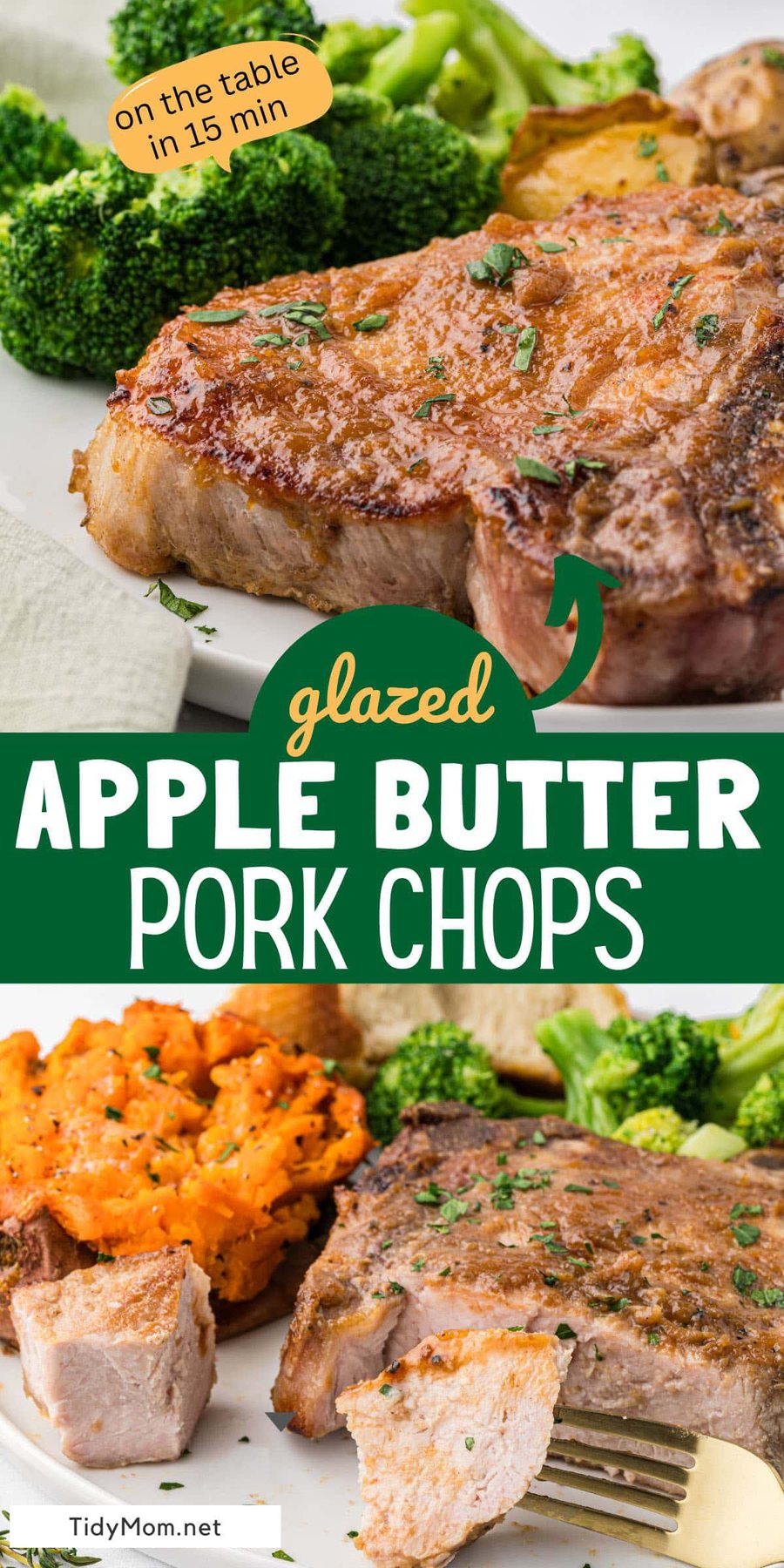 glazed pork chops with broccoli and sweet potatoes