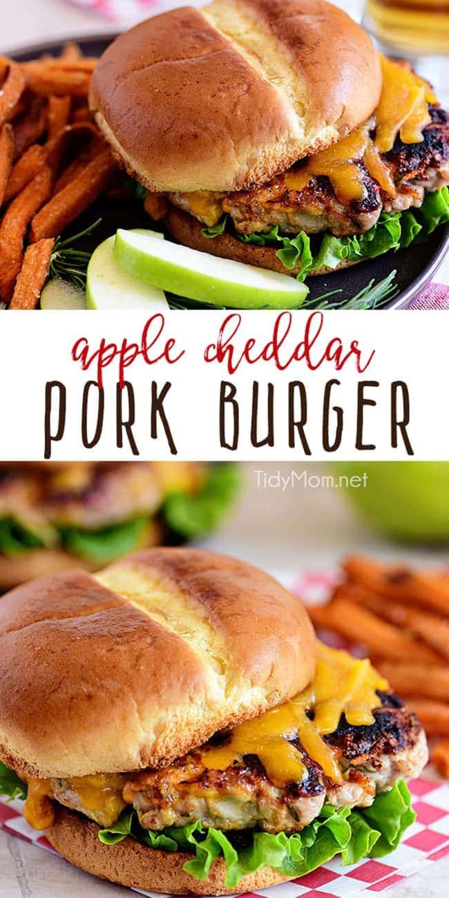 Apple Cheddar Pork Burgers are a simple dinner solution the whole family will devour!! Made with just five ingredients and packed with flavor, tart apples and sharp cheddar (inside and out) are going to elevate your burgers to a whole new dimension with an unexpected flavor that everyone is going to love! Print full recipe at cetcu.com #burgers #pork
