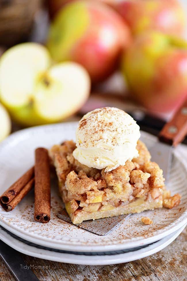 Apple Pie Bars with a scoop of ice cream