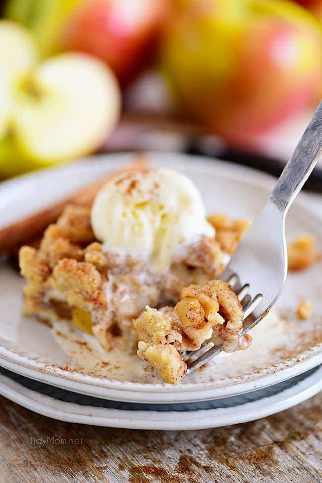 Apple Pie Bars on a fork