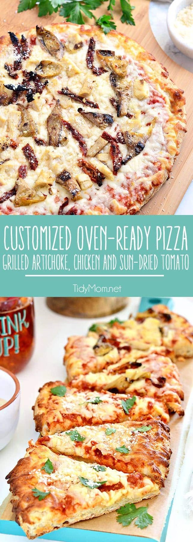 Customize an oven-ready cheese pizza with your own toppings. Grilled artichokes, chicken sun-dried tomato pizza topped with parmesan cheese was a big hit at our Girls Night Pizza Party! Details at cetcu.com