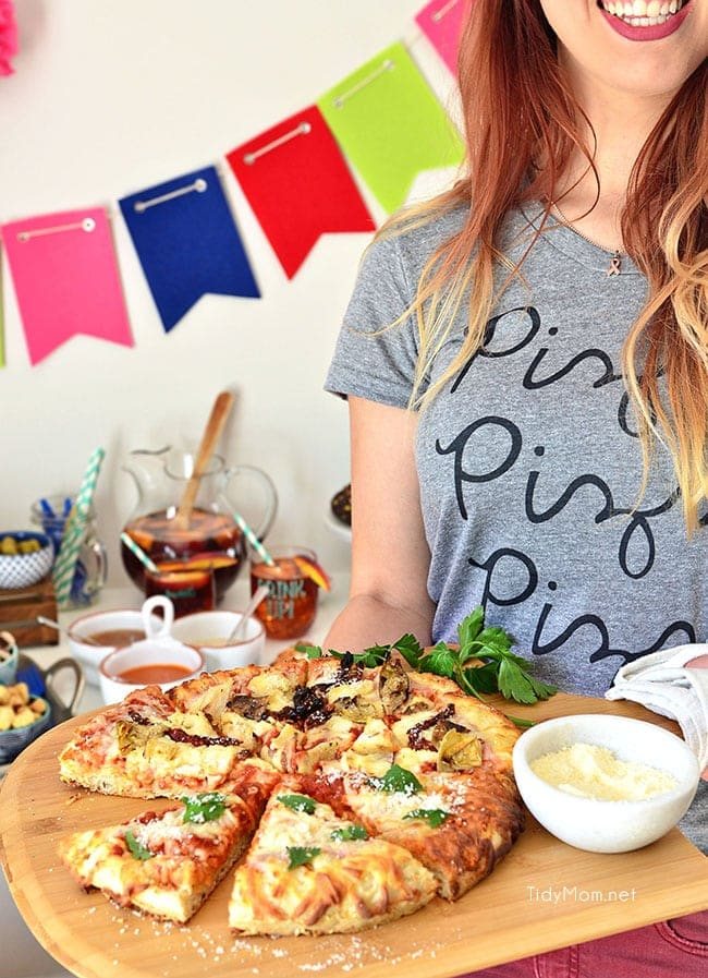 Girls Night Pizza Party! Customize a DIGIORNO Originial Rising Crust Four Cheese with your own toppings, like roasted artichokes, sundried tomatoes, grilled chicken and parmesan cheese. While the pizza bakes for 20 minutes, set up a salad bar! Details at cetcu.com