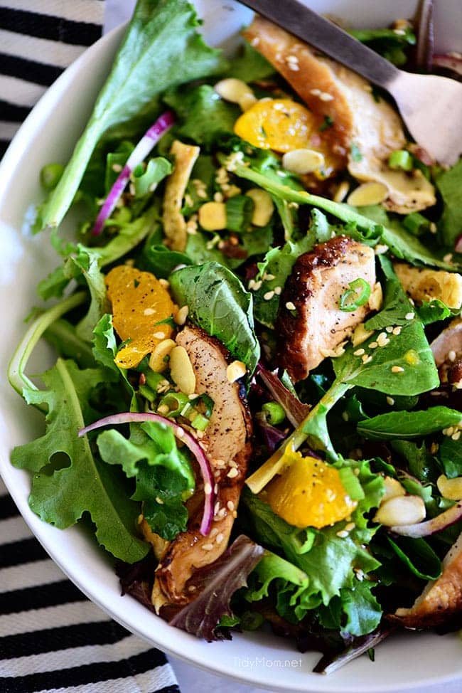 asian chicken salad in a bowl