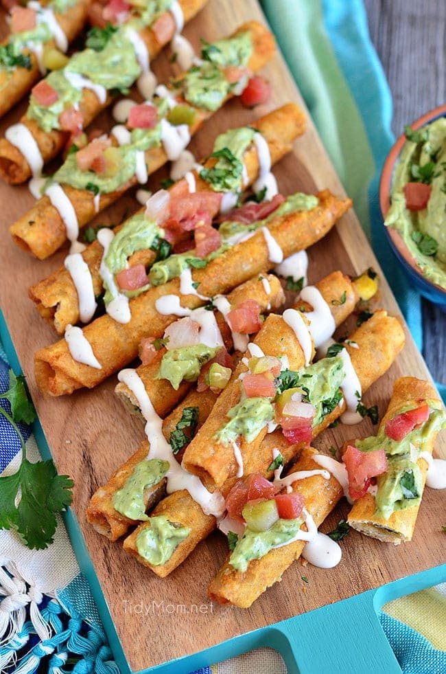 Snack time! Avocado Creme Sauce with Crunchy Chicken and Cheese Taquitos at cetcu.com