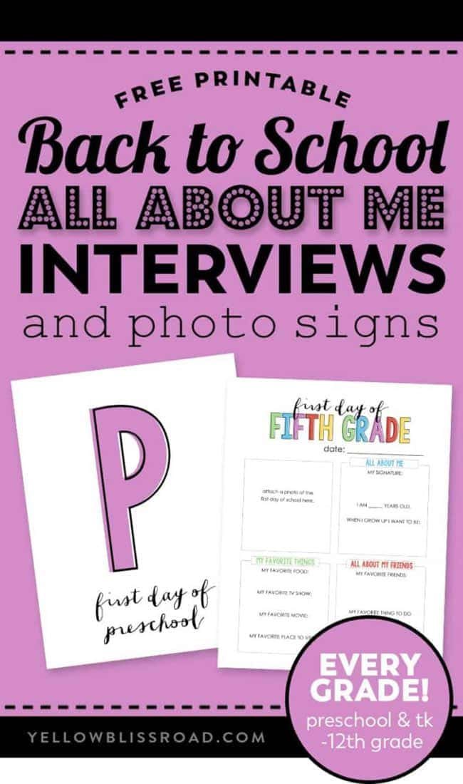 FIRST DAY OF SCHOOL ALL ABOUT ME INTERVIEWS by Yellow Bliss Road —Find crafts, printables, recipes and more for a Back-to-School Meal Plan at cetcu.com