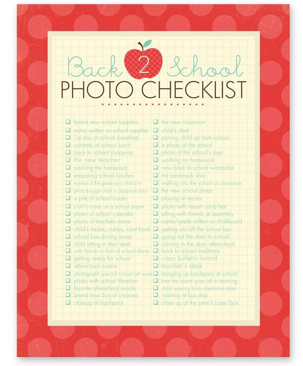 back to school photo checklist