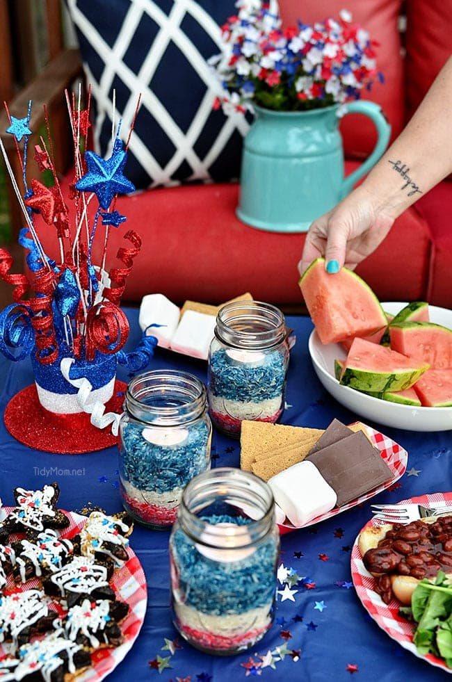 Patriotic Colored Rice Jar Candle ceterpiece at cetcu.com