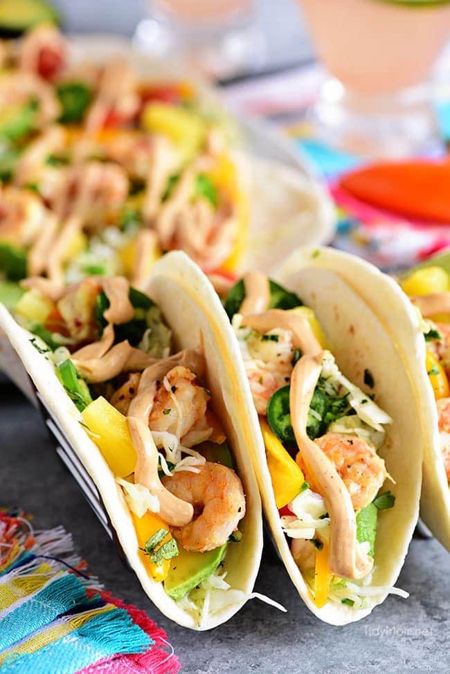Baja Shrimp Tacos with pineapple lime slaw