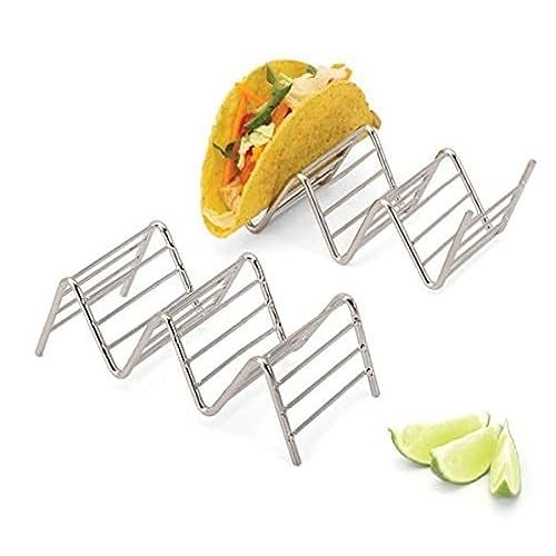 Taco Holders Set of 2 Premium Stainless Steel Stackable Stands, Each Rack Holds 2 or 3 Hard or Soft Tacos, Five Styles Available By 2lbDepot