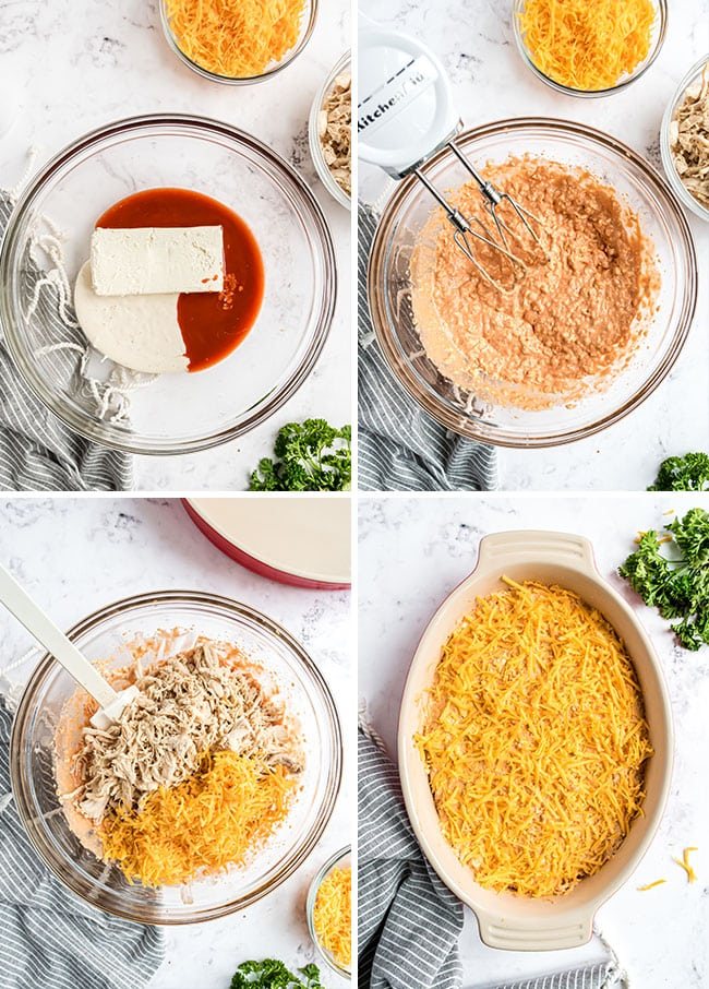 how to make baked cheesy buffalo chicken dip