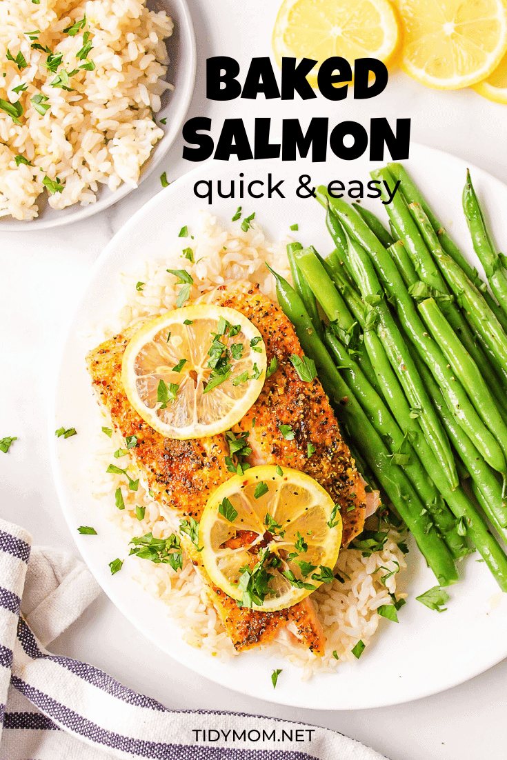 Best Baked Salmon on a plate with green beans