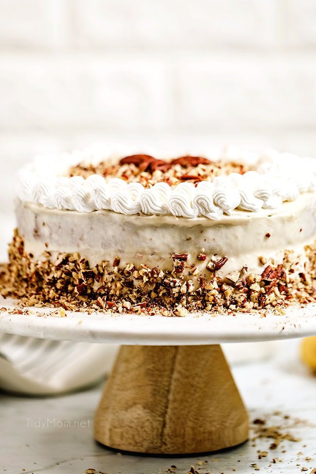 banana cake on a cake plate