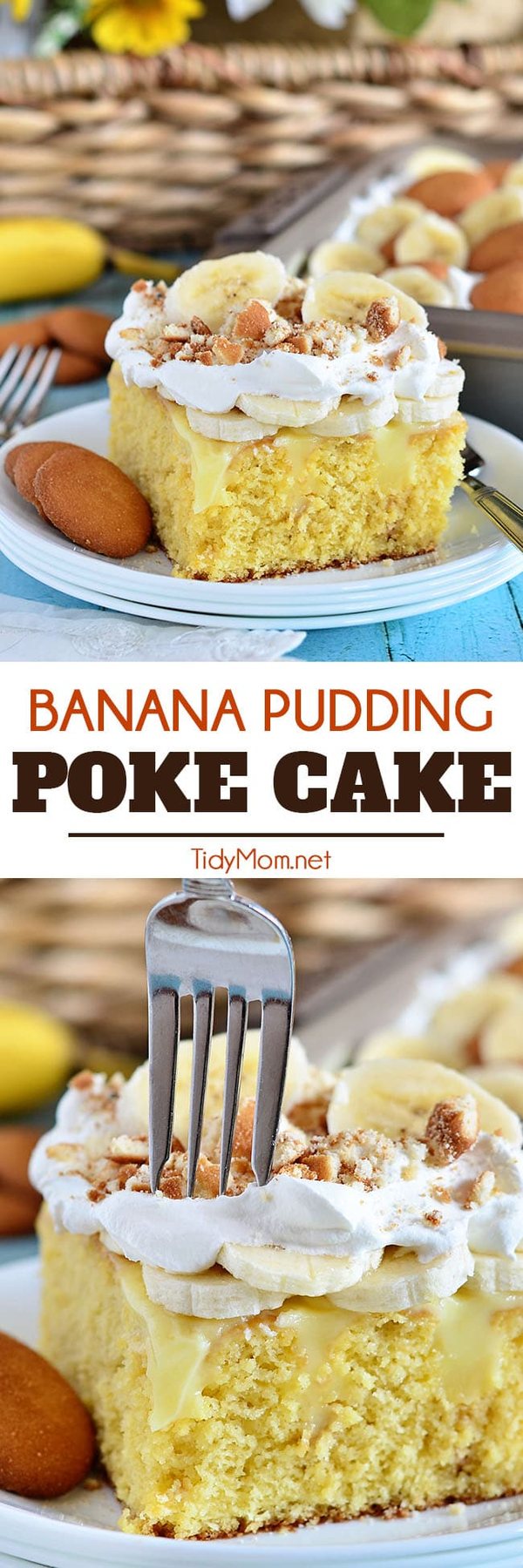 Banana Pudding Poke Cake photo collage
