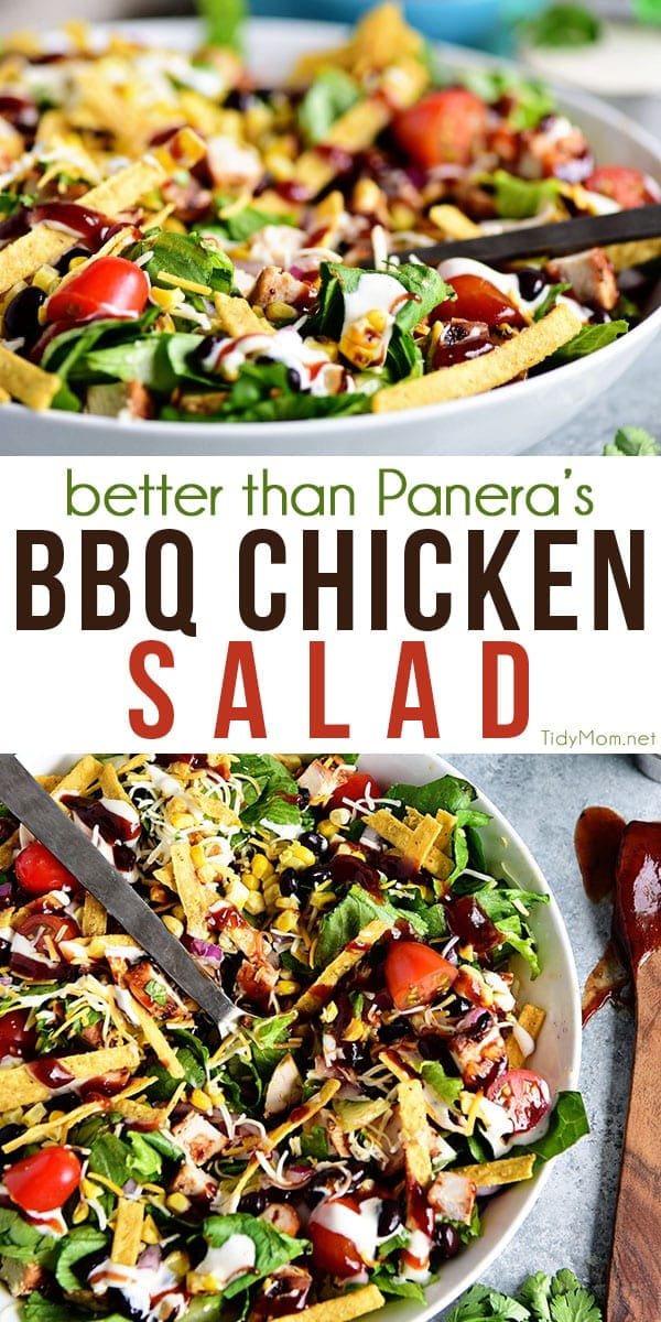 This BBQ Chicken Salad is super easy, can even be made with leftovers and it's off the hook delicious! Grilled corn and lime crema really make it sing! If you were a fan of Panera's BBQ Chicken Salad, you're going to love this copycat salad you can make in 15 minutes or less at home! Print the full recipe at cetcu.com
