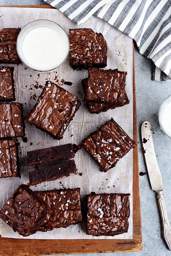 the best brownies cut up on board
