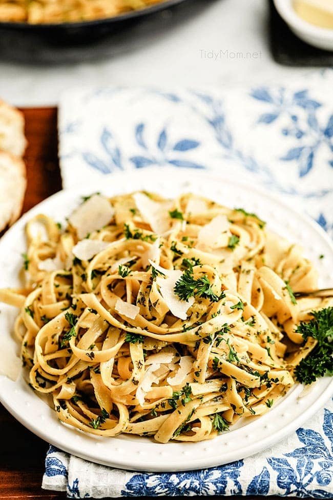 creamy. fettuccine alfredo on a plate