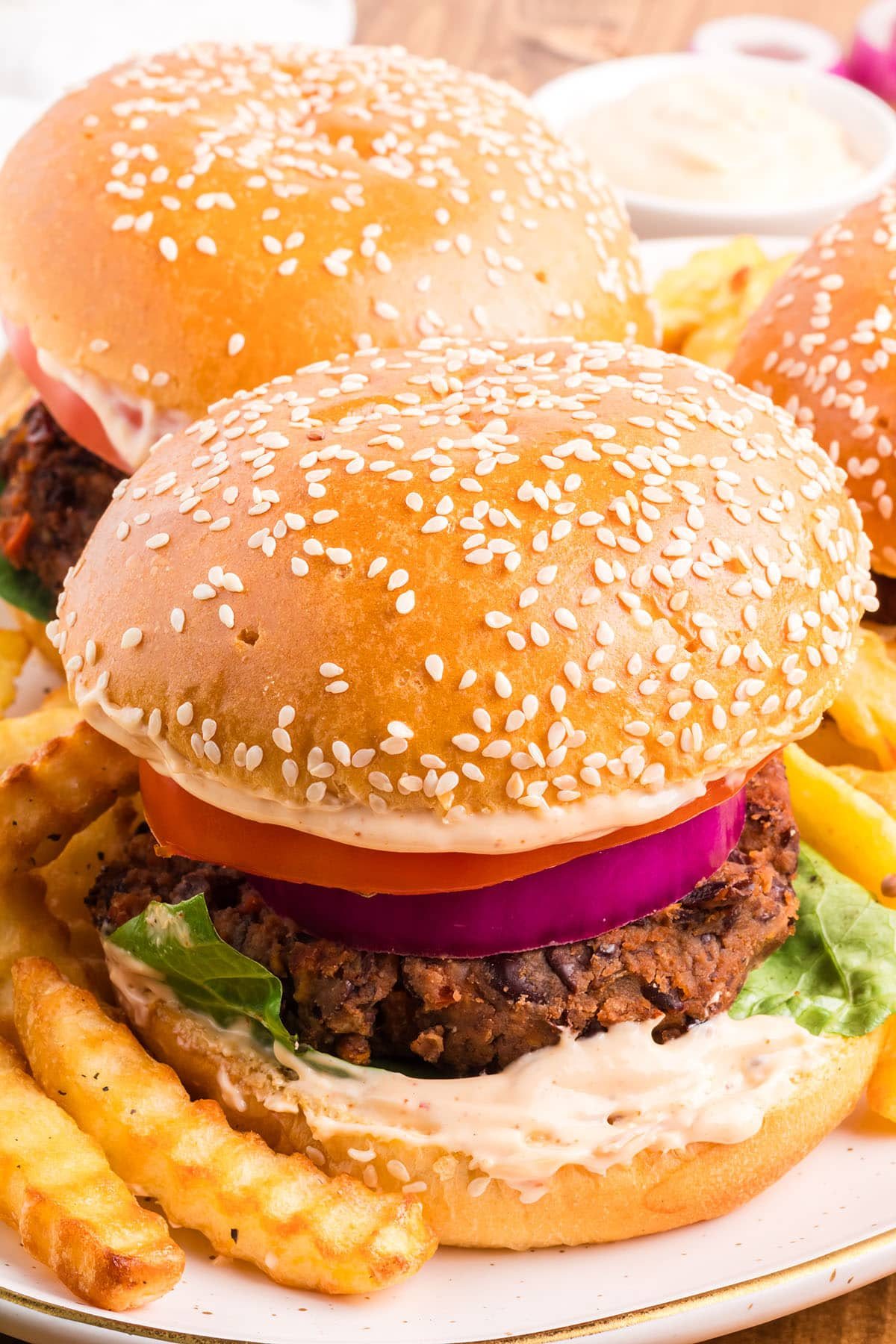 burger and fries on a platter