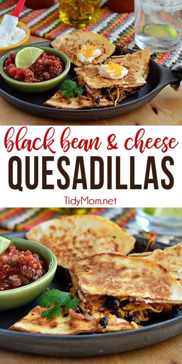 Black Bean and Cheese Quesadillas with salsa and cumin are perfect for a quick and hearty lunch or appetizer! Print the full recipe at cetcu.com