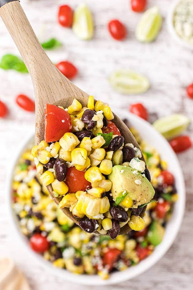 spoonful of fire roasted corn and black bean salad