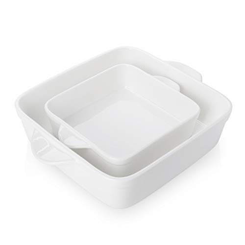 Baking Dish Set of 2, Square Lasagna Pans - White