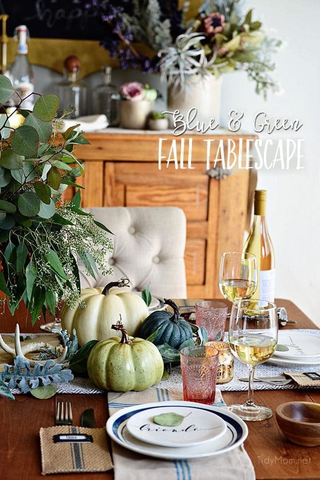 Blue and Green Fall Tablescape – Seasonal Simplicity