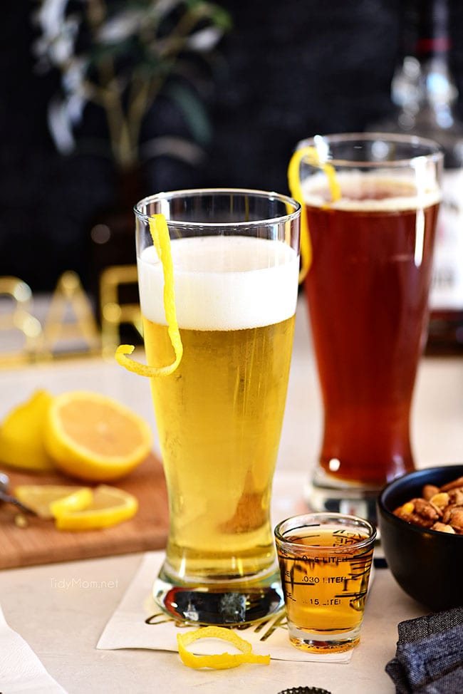 Two boilermaker beer cocktails