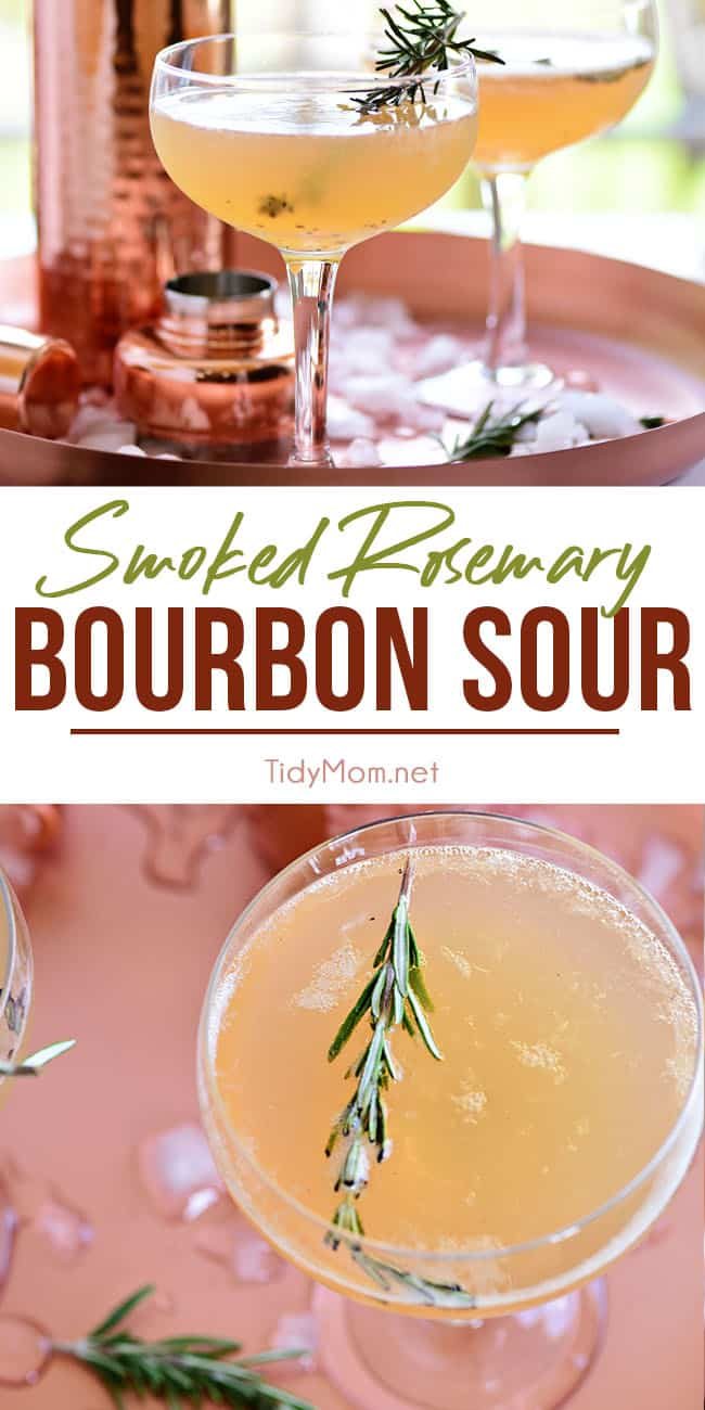 Bourbon Sour with smoked rosemary photo collage