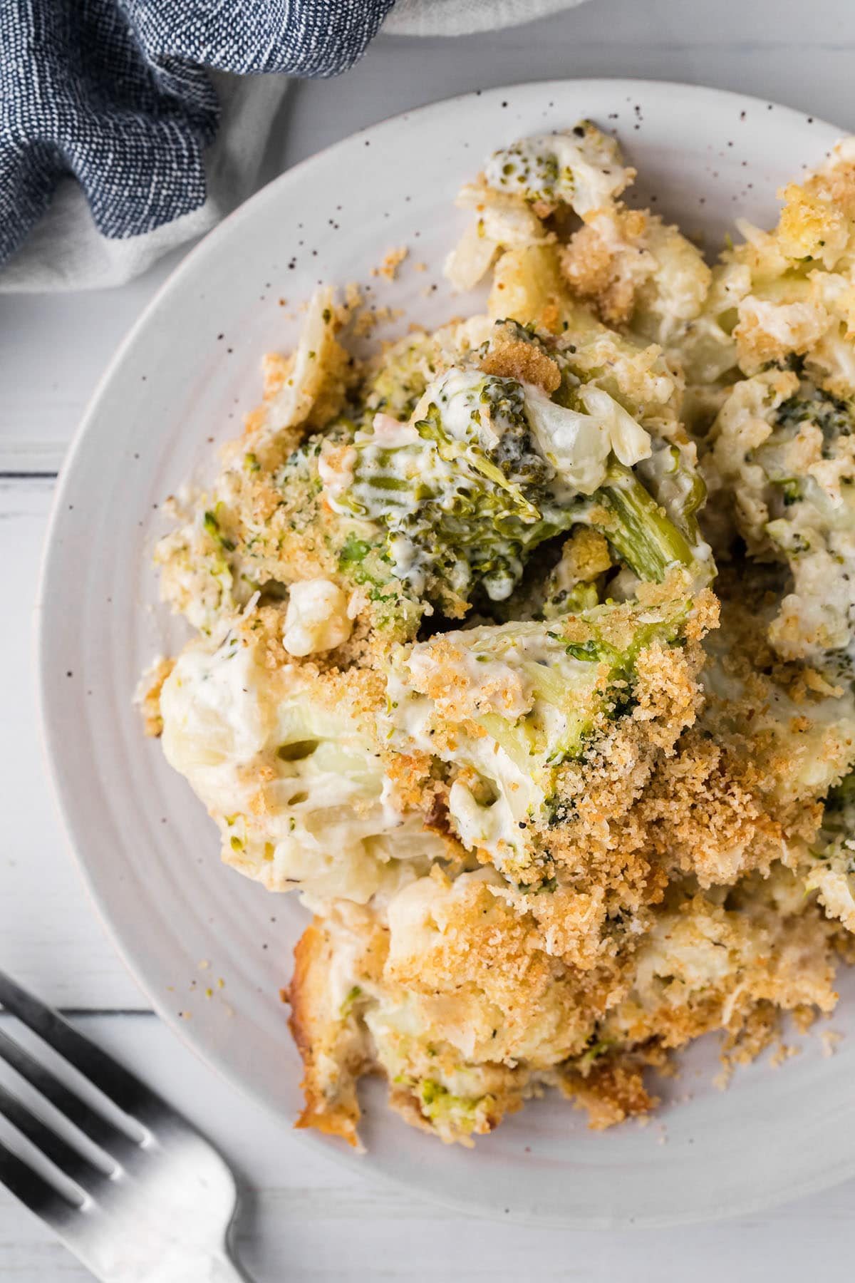 Broccoli Cauliflower Casserole on a white plate