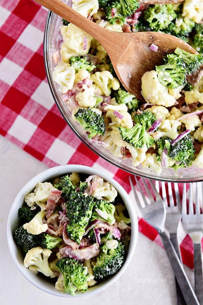 Broccoli Cauliflower Salad overhead shot