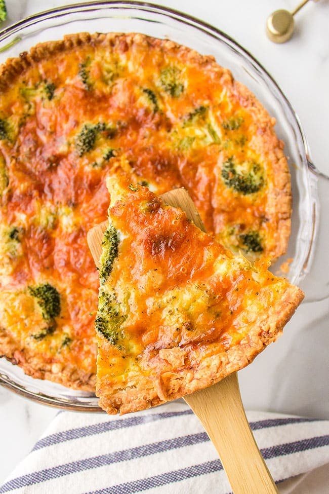overhead shot of Easy Broccoli Cheddar Quiche