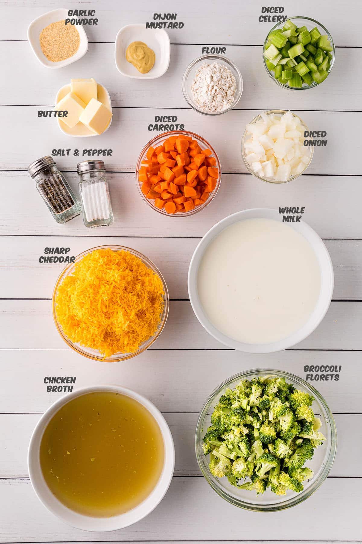 ingredients for broccoli cheddar soup