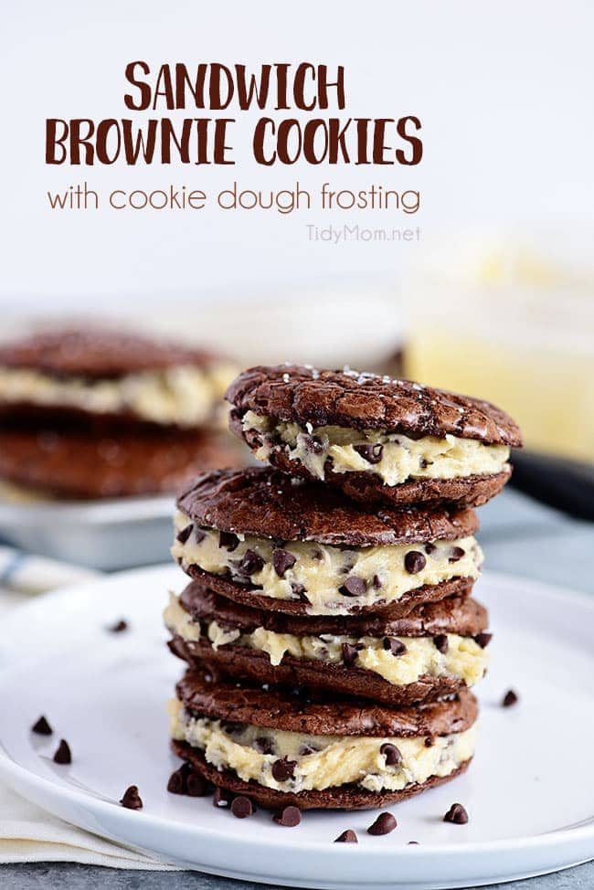 Sandwich Brownie Cookies with Cookie Dough Frosting {VIDEO}