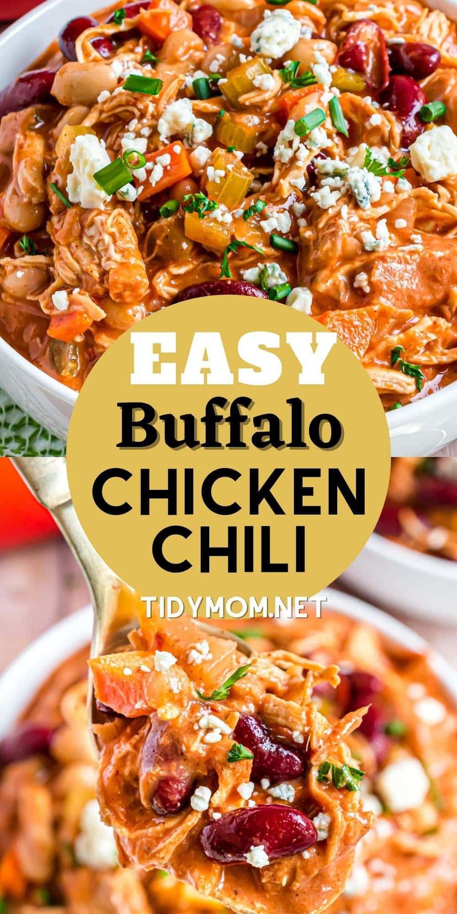close up of a bowl of buffalo chicken chili