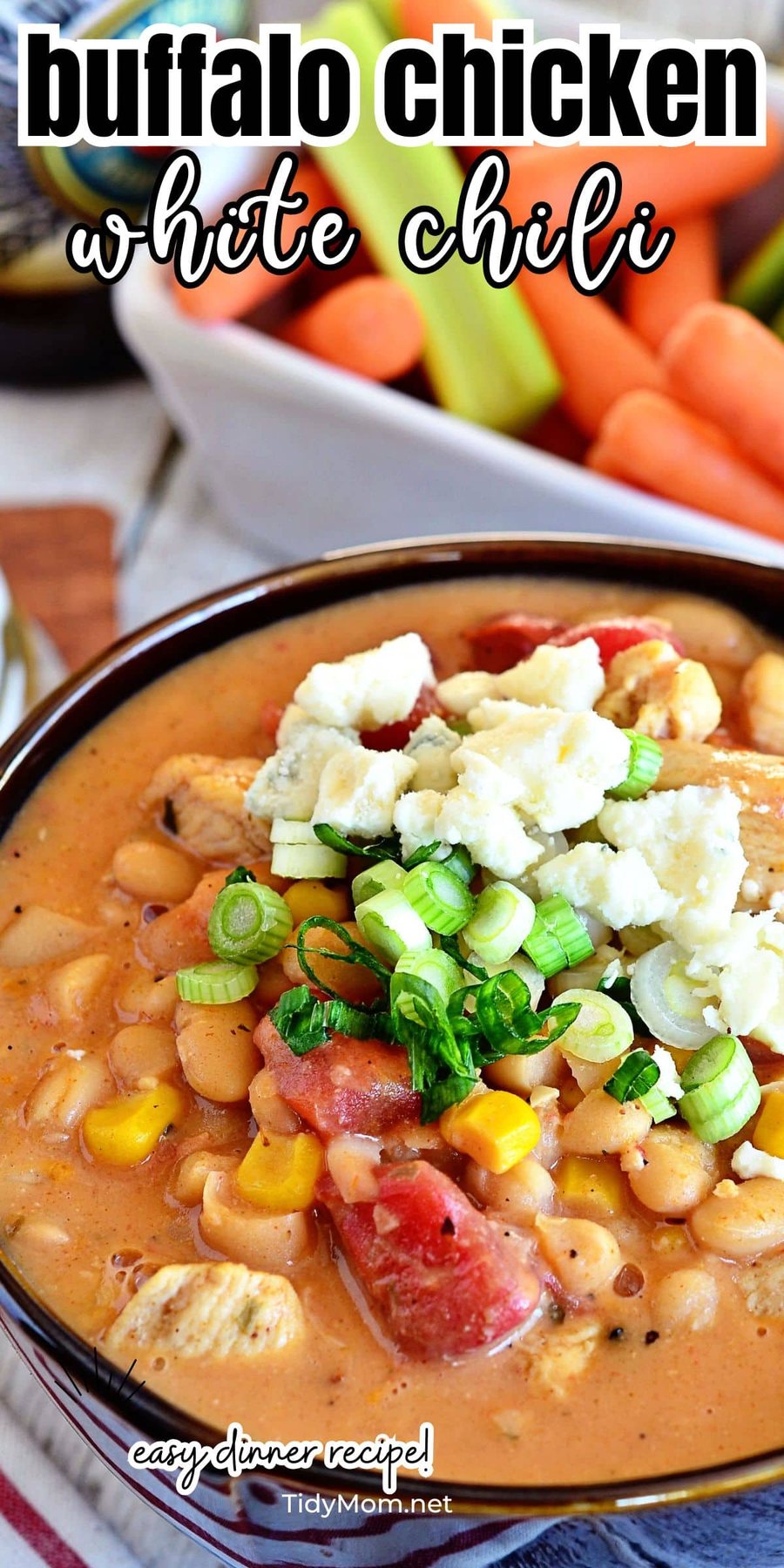 Easy Buffalo Chicken White Bean Chili close up