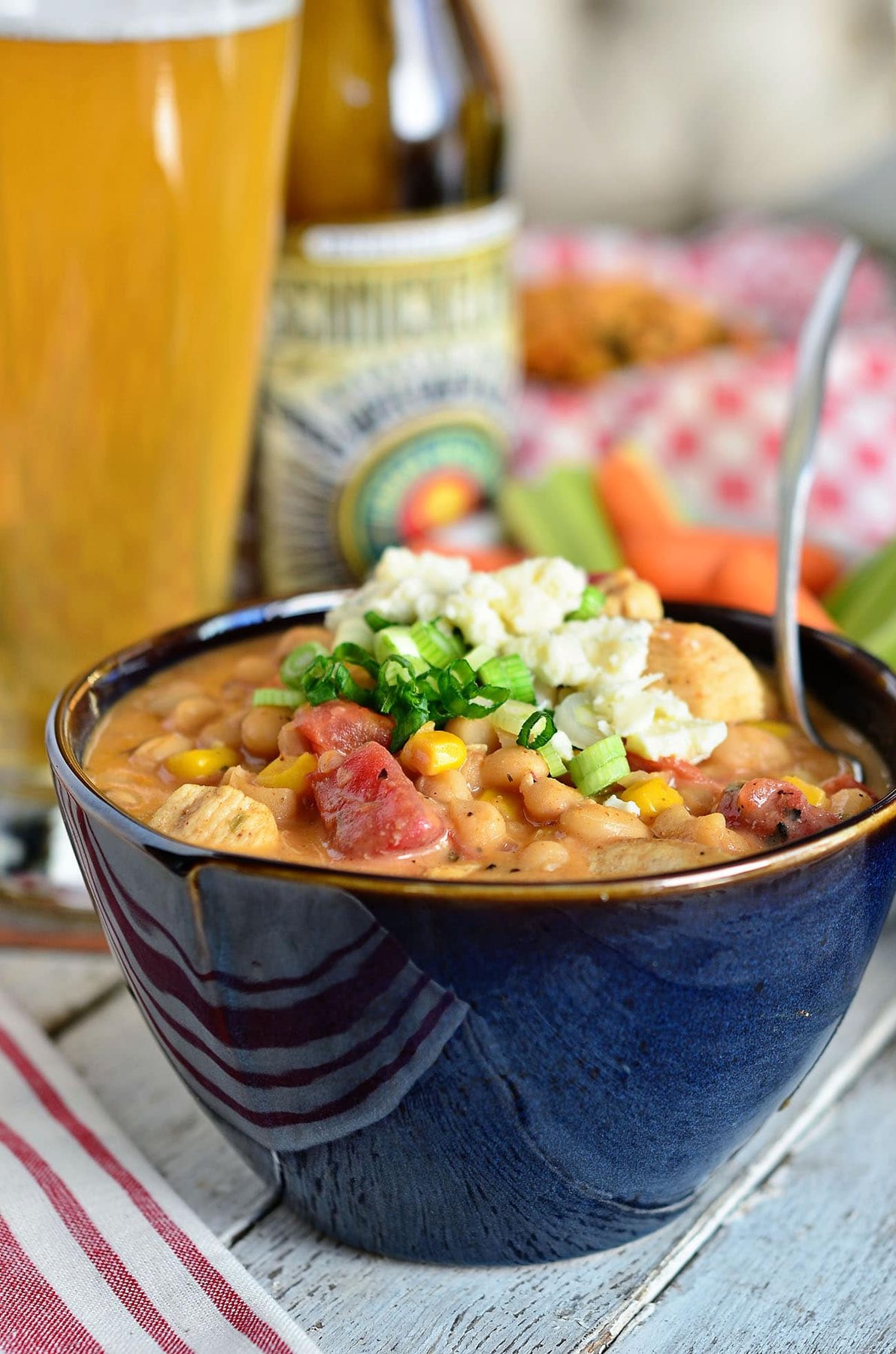 bowl of Easy Buffalo Chicken White Bean Chili