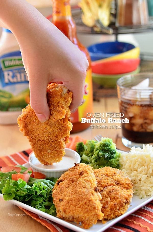 Crispy Oven Fried Buffalo Ranch Chicken Strips