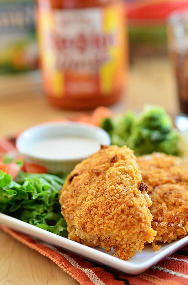 Crispy Oven Baked Buffalo Ranch Chicken Strips recipe at cetcu.com