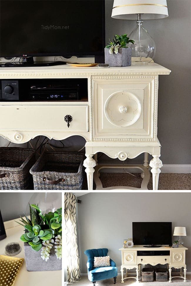 Repurposed buffet turned media cabinet at cetcu.com