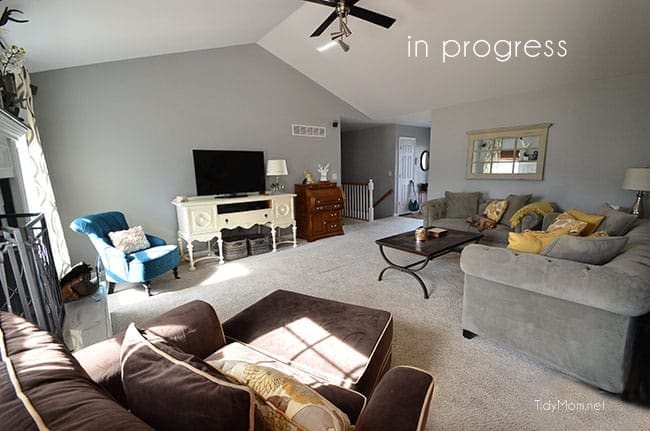 Gray and yellow Familyroom make over progress at cetcu.com
