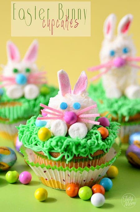 Fun for Easter or Spring! Lemon Filled Marshmallow Easter Bunny Cupcakes recipe at cetcu.com