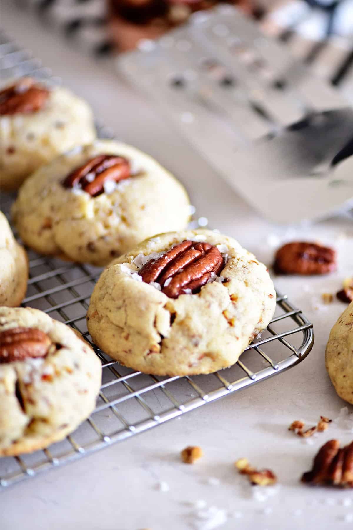 cooling rack with homemade butter pecan cookies