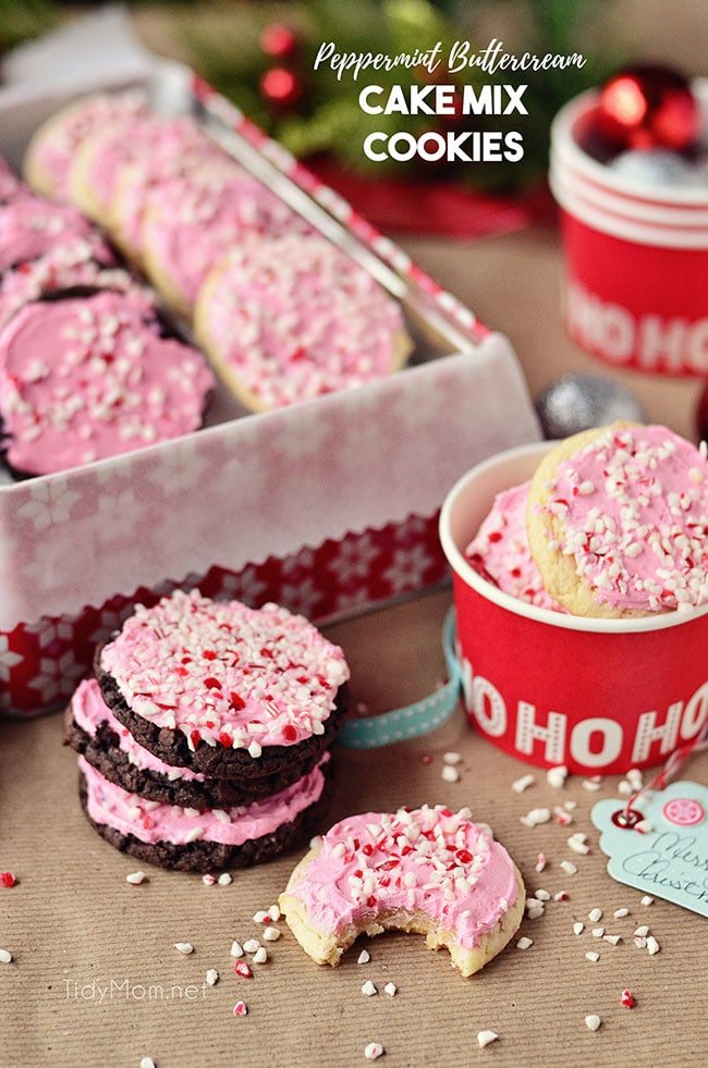 Peppermint Cake Mix Cookies with Buttercream